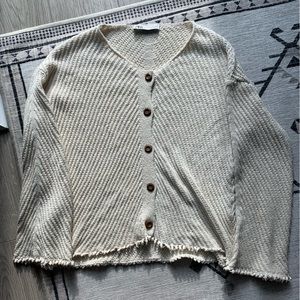 Zara Cream Cotton Fringe Trim Cardigan